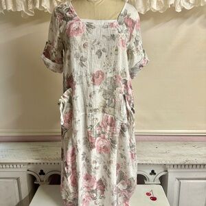 Floral Linen Dropped-waist Dress